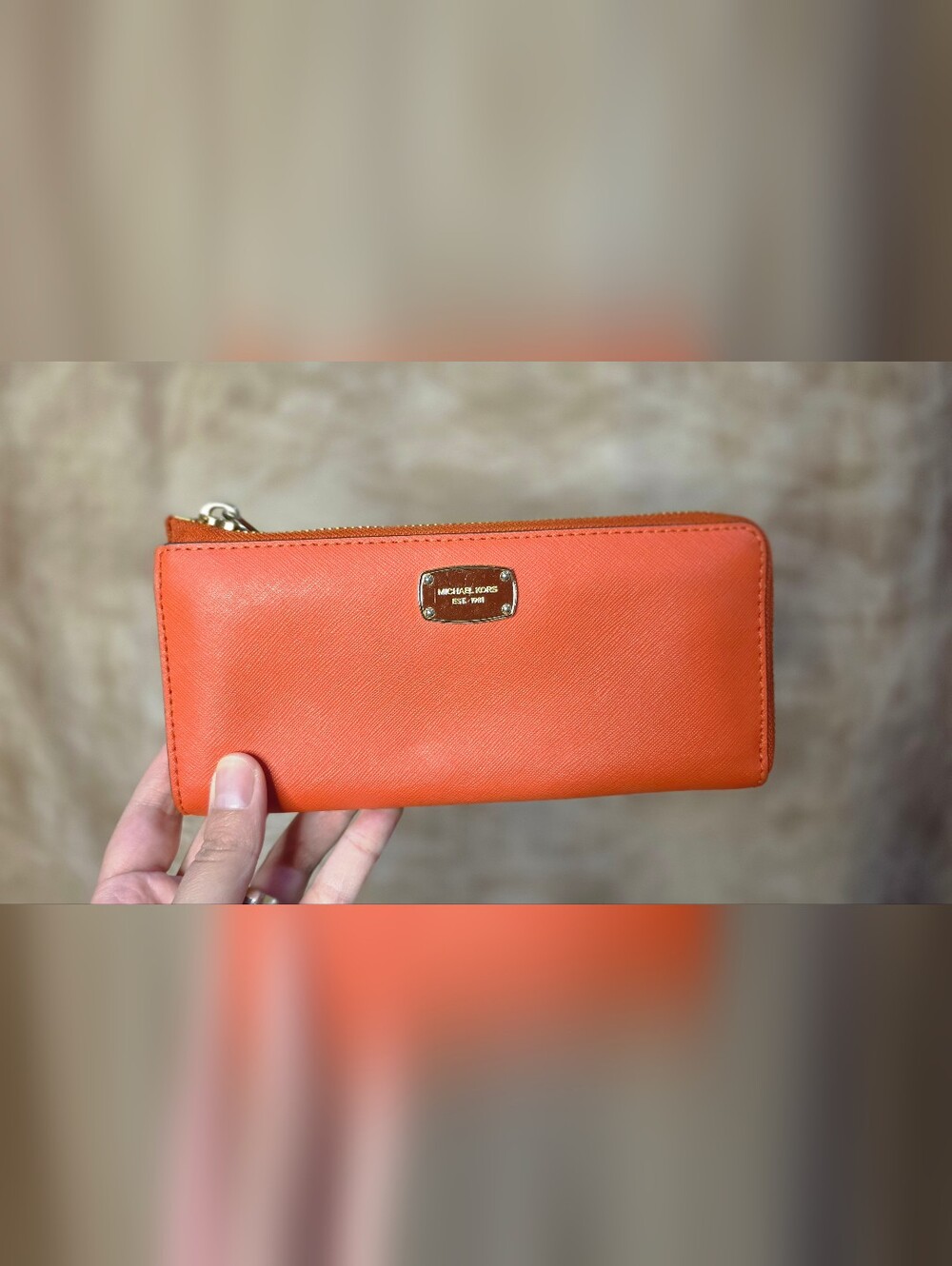 Michael Kors Jet Set Travel Zip Around Wallet – Orange Saffiano Leather